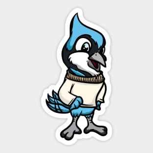 Cute Anthropomorphic Human-like Cartoon Character Blue Jay in Clothes Sticker